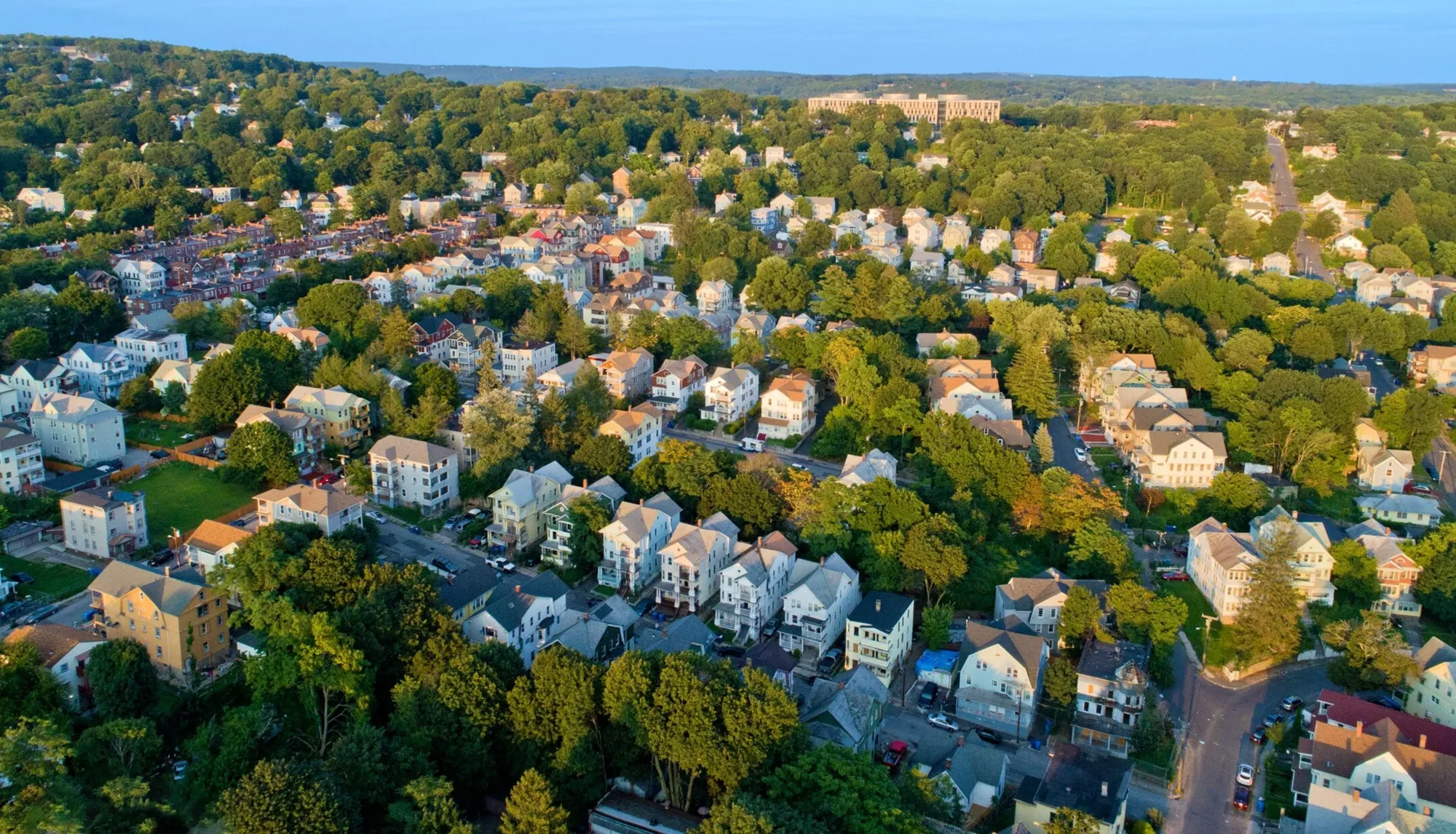 Waterbury neighborhoods and hillside from above