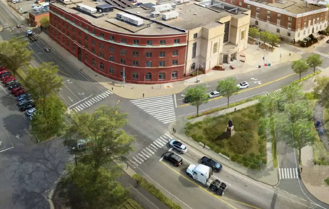 Brick buildings and downtown streets in Waterbury